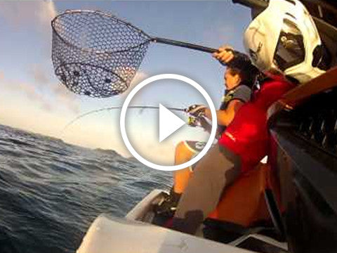 Kristy lands BIG fish from a jet-ski